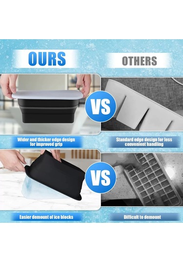Katlanabilir Silikon Büyük Buz Küpü Tepsi Büyük Buz Kapaklı Kutu Siyah