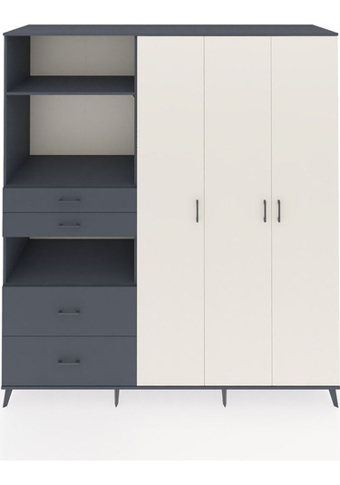 Kronos Dolap 12 Raflı 4 Çekmeceli Tek Askılı 220x59x243 Antrasit-aytaşı/antrasit Aytası/antrasıt