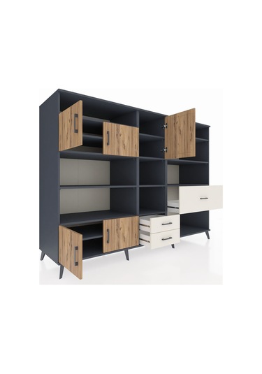 Kronos Dolap 13 Raflı 3 Çekmeceli 5 Kapaklı 220x59x163 Antrasit-ç Antrasit-çam/aytaşı