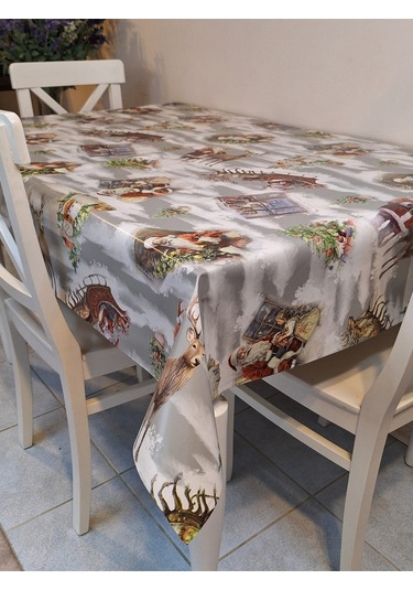 Yeni Yıl Desenli Elyaflı Pvc Masa Örtüsü Silinebilir Ve Su Geçirmez Muşamba Gri