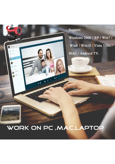 Geeksen S9 Usb 2.0 1080p Web Kamera, Pc Ve Laptop İçin Dahili Mikrofonlu Video Görüşme Aracı, Kırmızı