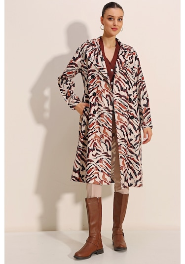 Bigdart 5853 Desenli Kruvaze Yaka Trençkot - C. Bej 001