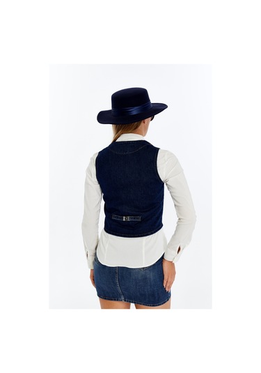 Kadın Denim Yelek Şık Düğmeli Jean Yelek, Günlük Ve Casual Kombin Koyu Mavi