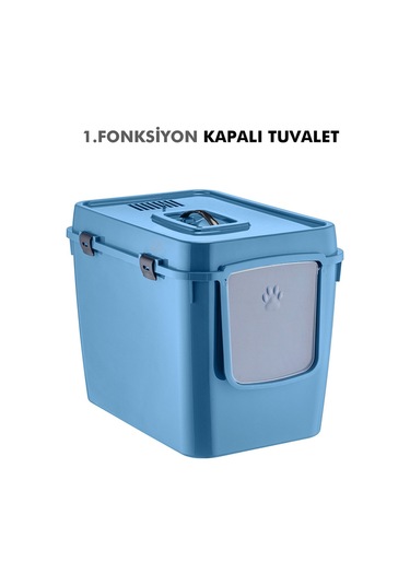 Pribor Hz-500 Xxl 3 Fonksiyonlu Açık / Kapalı Kedi Tuvaleti Ve Taşıma Çantası Mavi 56 X 40 X 43 Cm