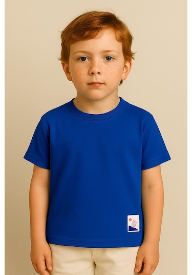 Erkek Çocuk %100 Pamuk Basic Tişört - Saks 3-4 Yaş 8-9 Yaş Saks Mavisi