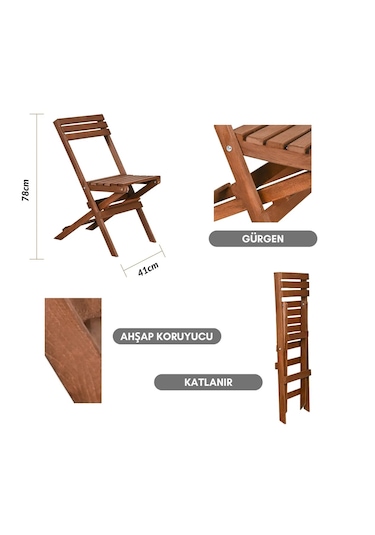 Reyo Bysay Vernikli Puf Minderli Ahşap Katlanabilir Bahçe Mutfak Balkon Teras Sandalyesi Ceviz-gri