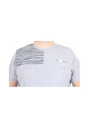 Starbattal Erkek Büyük Beden Sıfır Yaka Tişört Want 25160 Grı Melanj Gri Melanj
