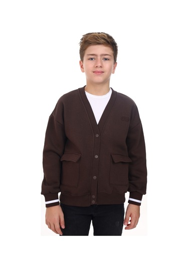 Toontoy Erkek Çocuk Baskılı Hırka Kahverengi