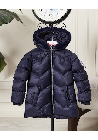 Benitto Kids Kız Bebek Kapüşonlu Fermuarlı Şişme Mont 51351 Lacivert