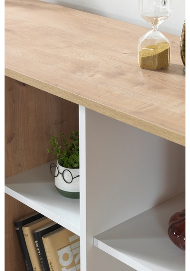 4611 Şile Metal Ayaklı Metal Kulplu 160 Cm Konsol - Yemek Odası Beyaz - Safir Beyaz - Safir