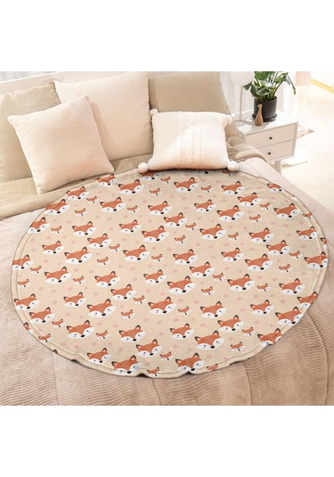 Tilki Desenli 60 İnç Yuvarlak Flanel Battaniye, Yumuşak, Hafif, Ev Seyahat-a14 Fox Heart Gray