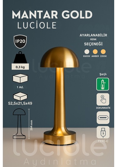 Ct-8429 Mantar Gold Şarjlı Dokunmatik 3 Renk Ayarlanabilir Masa Lambası Diğer