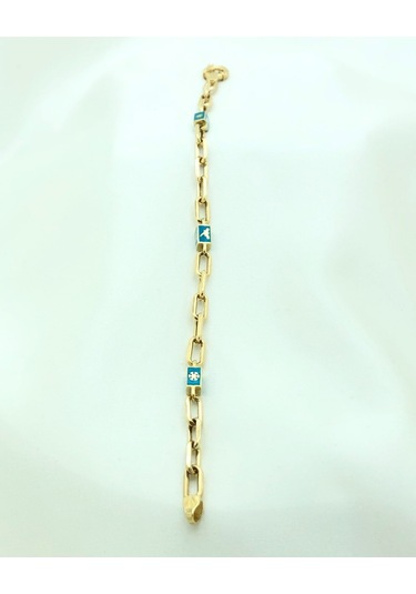 14 Ayar Turkuaz Mineli Altın Bileklik