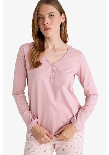 Defacto Pijama Takımı Regular Fit Uzun Kollu Üst Desenli Uzun Alt-fall İn Love G0229ax25aupn364 Pembe