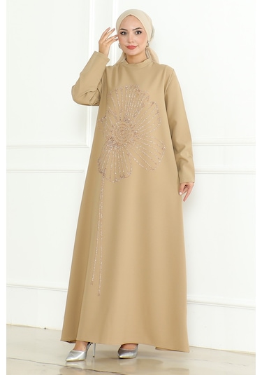 Zeral Taş İşlemeli Abiye 1200 - Vizon