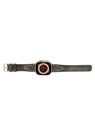 Bloomstrap Avilla Ash Gray Deri iOS Watch Uyumlu Kayışı-44/45/46/49mm