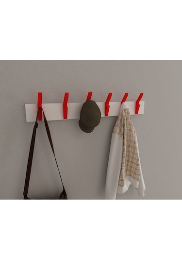 Hepsi3boyutlu Modern Duvar & Kapı Kanca Askılık - 6 Adet Kırmızı Kanca Askılık - Model No : 3 Kırmızı