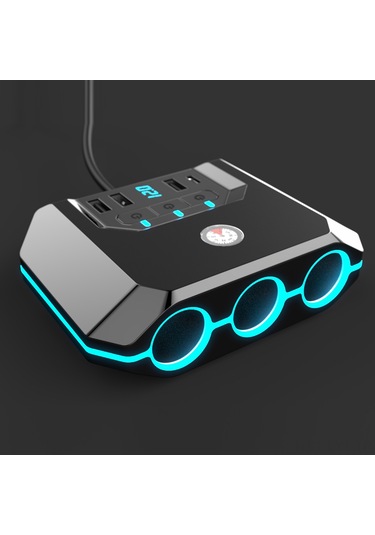 Youtek Siyah Araç Şarj Adaptörü: 3 Çıkışlı Prizi + 4 Usb Hızı 3.4a , Led Voltaj Göstergeli, 12-24v Evrensel, Çoklu Koruma Fonksiyonlu