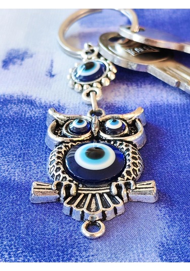 Moncuk Design Baykuş Şekilli Üzeri Cam Göz Süslemeli İnce İşlemeli Metal Anahtarlık