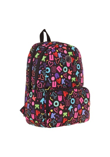 Kaukko Kız Çocuk Kalp Ve Kaukko Baskılı Siyah Okul Çantası - Üç Bölmeli - K1781 Siyah