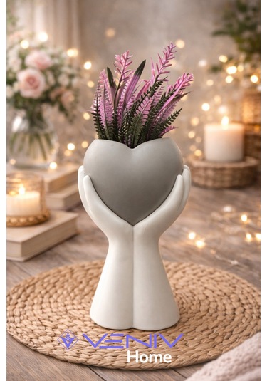 Dekoratif Pinterest Lüks Saksı + Bitki - 25 Cm Gri