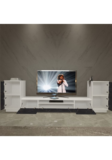 Decoraktiv Trendstyle On2s Mdf Tv Ünitesi Tv Sehpası Beyaz - Siyah Mermer