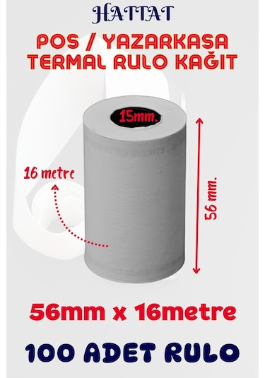 Hattat Termal Pos Rulo 100 Adet Rulo 56 MM x 16 M