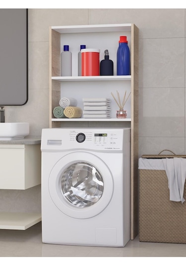 %100 Mdf Çamaşır Ve Kurutma Makinesi Dolabı, Beyaz Açık Raflı Çamaşır Makinesi Üstü Düzenleyicisi Sonoma-beyaz Sonoma - Beyaz