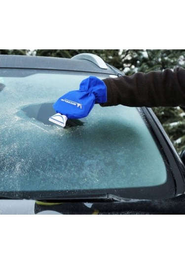 Su Geçirmez Buz Kazıyıcısı Araç Oto Kırıcı Mavi Eldivenli İçi Kürklü Mavi