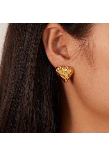Sones Opk Ge937 1 Çift Paslanmaz Çelik Kalp Düzensiz Küpe Altın