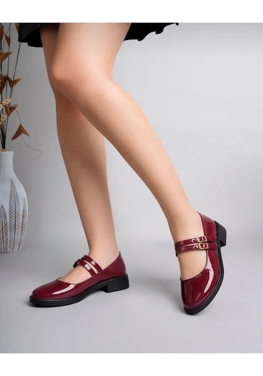 Tokalı Balerin Babet Ayakkabı Bordo