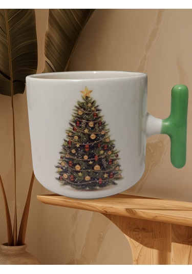 Yılbaşı Ağacı Çift Taraf Yazılı Kupa Bardak Yeşil T