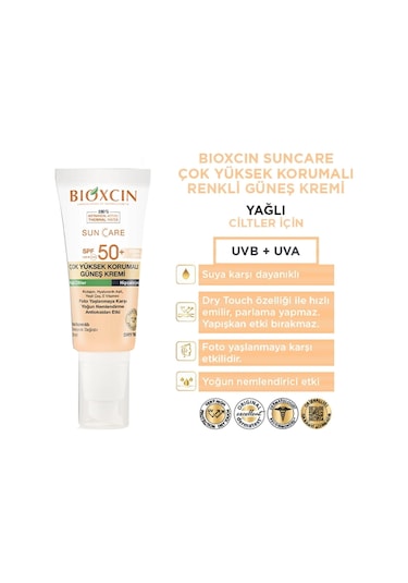 Bioxcin Sun Care Çok Yüksek Korumalı Yağlı Ciltler İçin Renkli Güneş Kremi Spf 50+ 50 ML