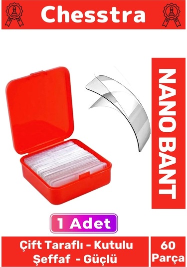 Süper Güçlü Kolay Çıkarılabilir İz Bırakmayan Çift Taraflı Kutulu Nano Şeffaf 60 Parça Bant 1 Adet