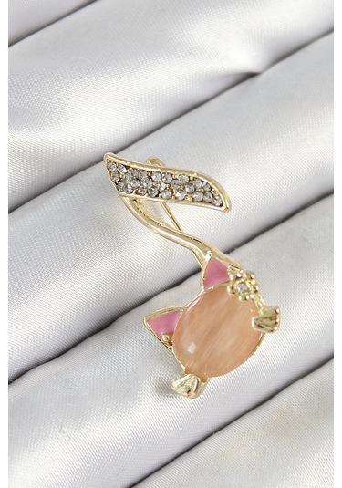 Zirkon Taşlı 3d Kedi Detaylı Nota Figürlü Gold Renk Kadın Broş - Tj-br444 Çok Renkli