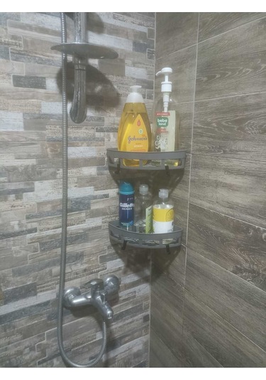 Gri Yapışkanlı Duş Banyo Mutfak Köşesi Sabunluğu Takım Gri