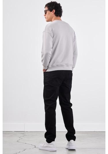 Dufy Açık Gri Bisiklet Yaka Regular Fit Erkek Sweatshirt Gri