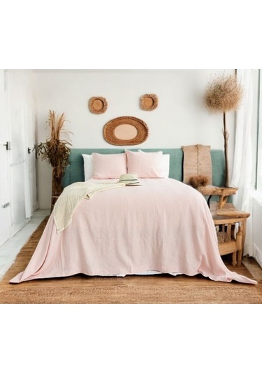 Toz Pembe El Yapımı Buldan Yatak Ortusu Ve Yastık Kılıfı Pembe