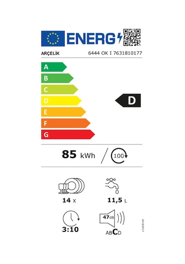 Arçelik 6444 OK I 4 Programlı 14 Kişilik Bulaşık Makinesi