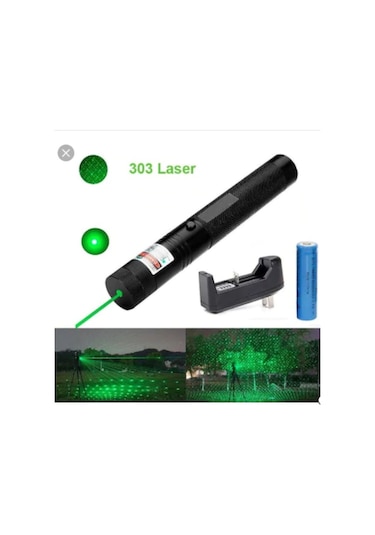 Yeşil Lazer Pointer 15km Şarjlı Kutusunda Siyah