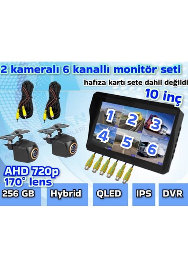 2 Adet 170 Derece Balık Gözü Kamera 10 İnç 6 Kanallı Qled Ekran