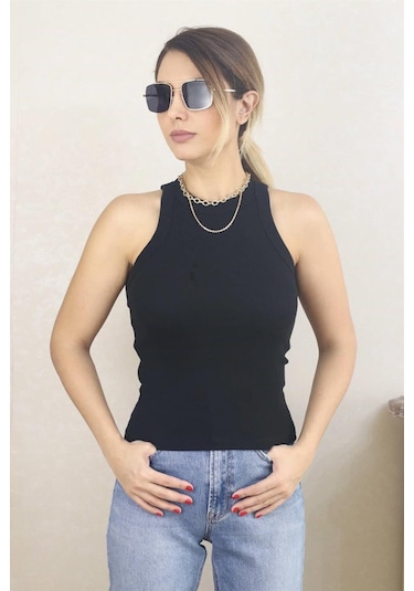 Ritnice Kadın Premium Doku Siyah Fitilli Pamuklu Atlet
