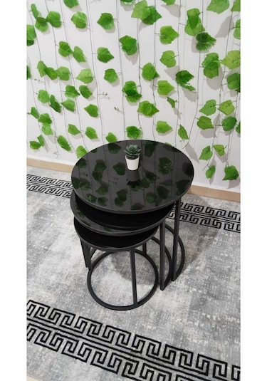 Özcan Metal 3lü Siyah C Zigon Sehpa Yan Sehpa