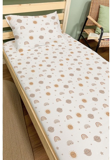 Organik Tek Kişilik Lastikli Çarşaf Seti - Güneşli Günler Renkli