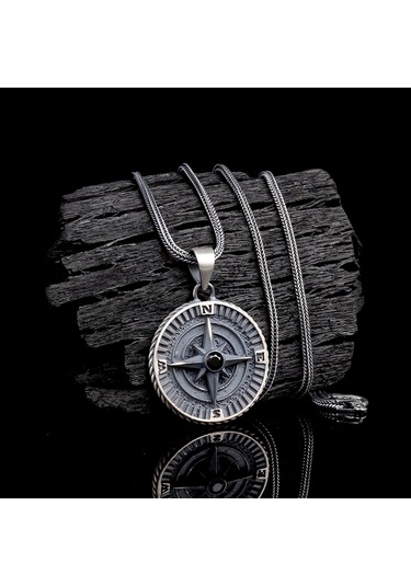 925 Ayar Gümüş Yön Pusulası Model Zirkon Taşlı Kolye