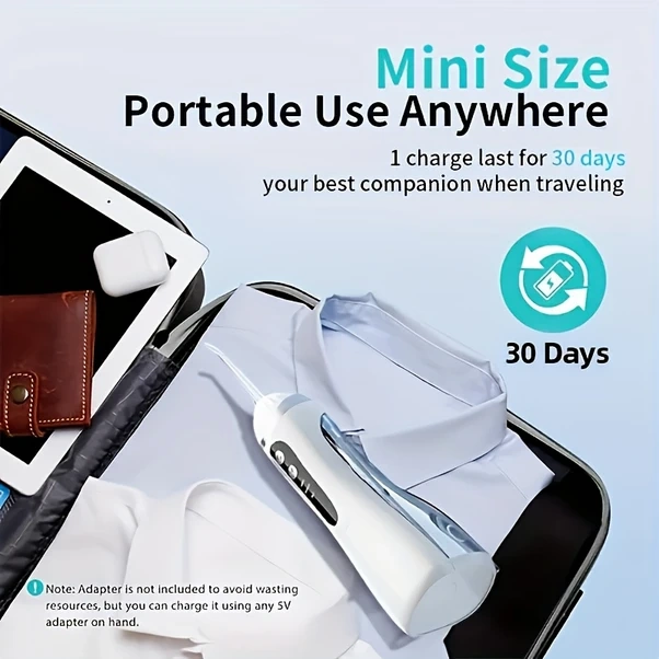 Gateesat Siyah Şarj Edilebilir Kablosuz Diş İpi 3 Mod 4 Nozul 360 Döner Başlık Usb Diş Temizleyici