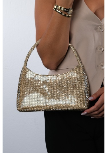 Roxane Altın Taşlı Kadın Abiye Çanta Altın