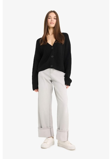 Defacto Regular Fit V Yaka Düğmeli Triko Hırka U2052az25wnbk81 Siyah