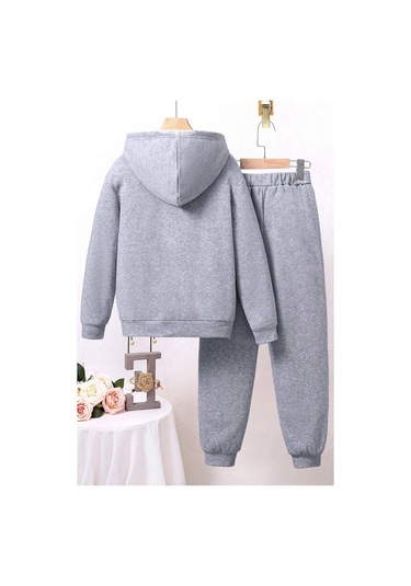 Mantar Baskılı Erkek - Kız Rahat Eşofman Takımı Gri