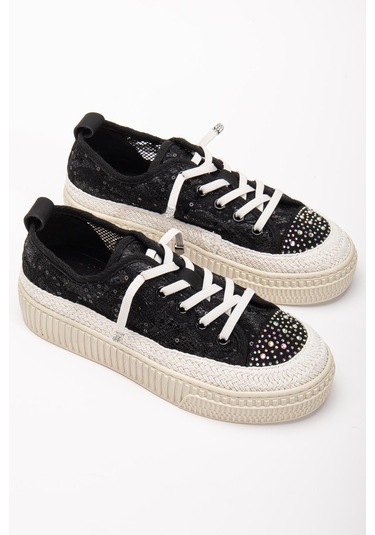 Suins Montero Model File Dantel Detaylı Kadın Spor Ayakkabı Sneaker Siyah